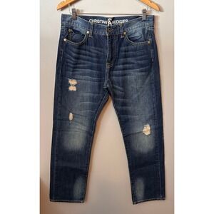 Christian Audigier Jeans Mens 32 Distressed Blue Denim Designer Y2K Streetwear